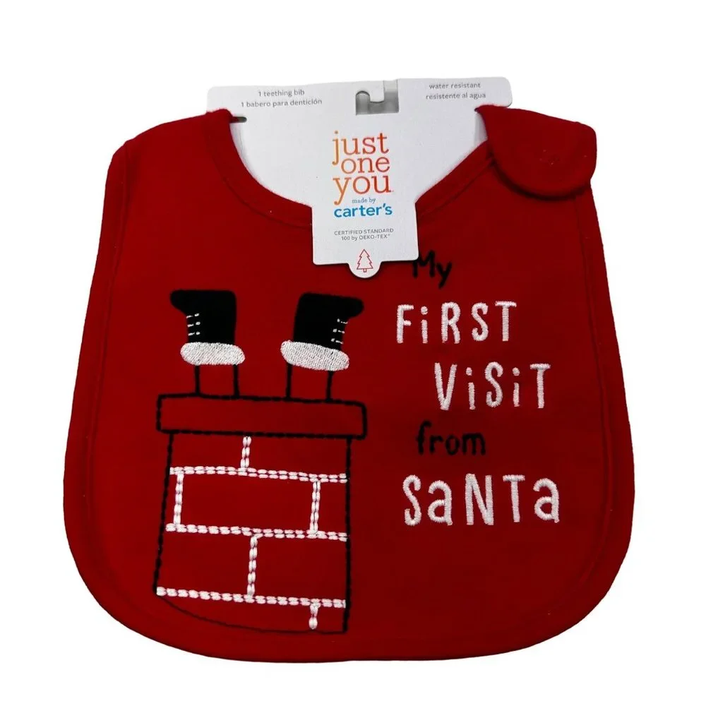Carter's Just One You Baby Teething Bib My First Visit From Santa Red New